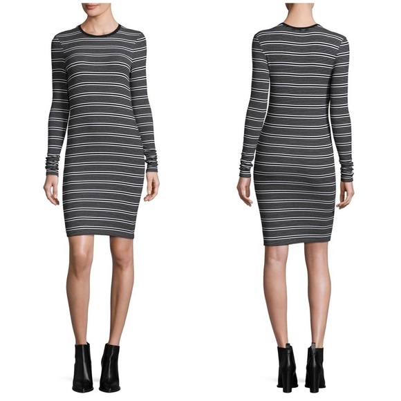 ATM Anthony Thomas Melillo Striped Long Sleeve Bodycon Dress Black White Size S - Picture 1 of 6